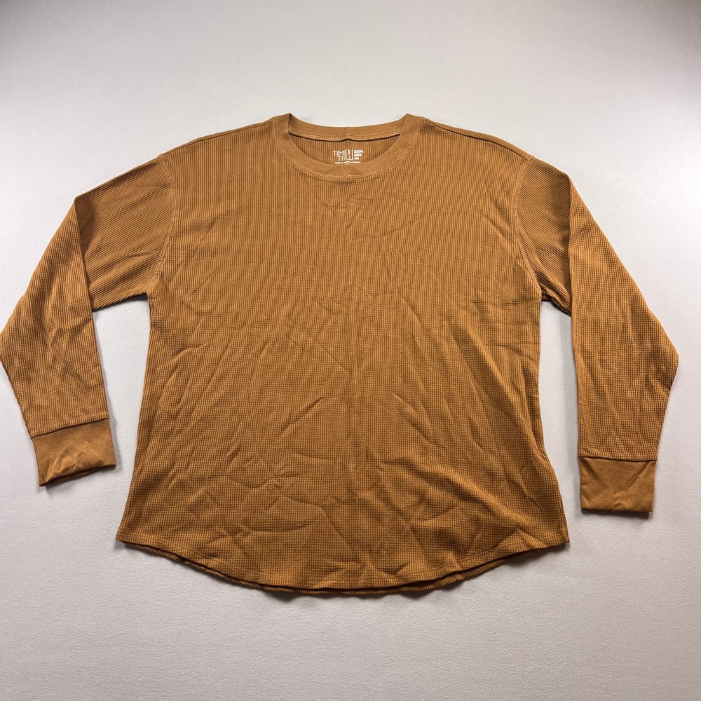 Time And Tru Thermal Shirt Womens 3XL Brown Waffle Knit Classic Fit Curved Hem